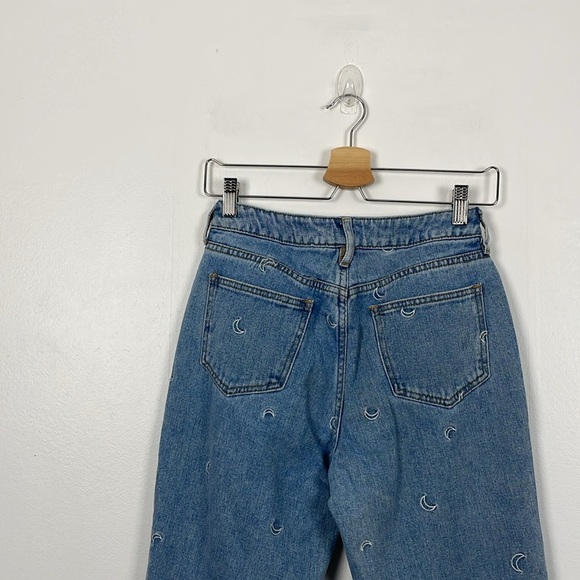 Pacsun Mom Jeans Womens 25 Cotton Skinny Leg Moon Print Embroidered Denim Pocket - Picture 6 of 9